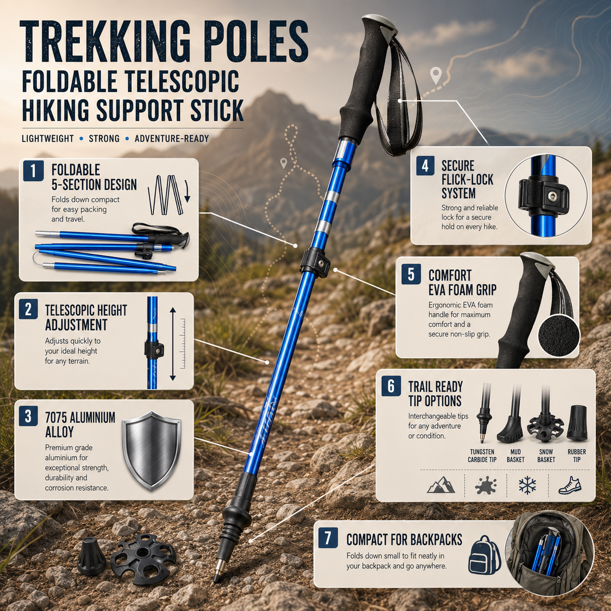 Bastoncini da Trekking Pieghevoli Telescopici per Escursionismo