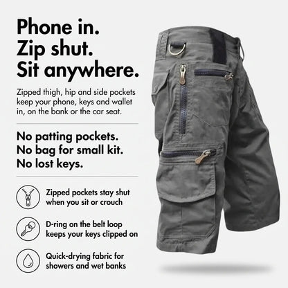 Bermuda cargo da uomo - Bermuda da lavoro al ginocchio con tasche con zip