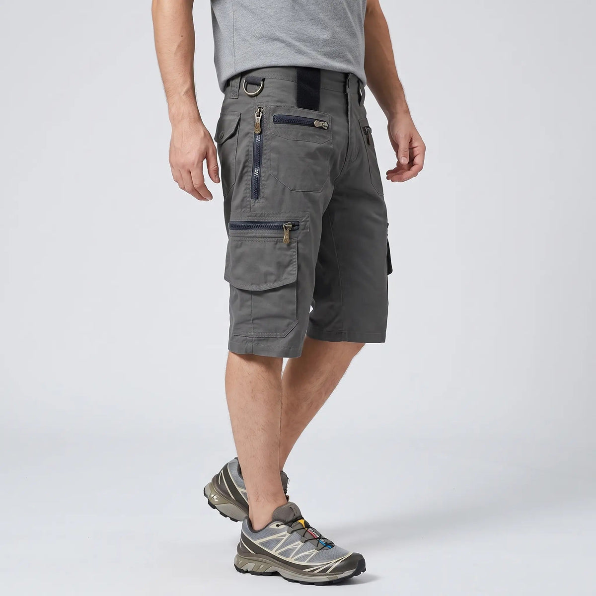 Bermuda cargo da uomo - Bermuda da lavoro al ginocchio con tasche con zip
