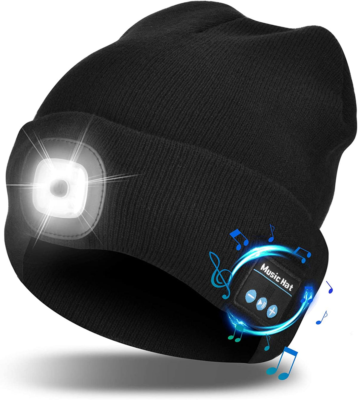 Berretto con luce LED e cuffie Bluetooth wireless
