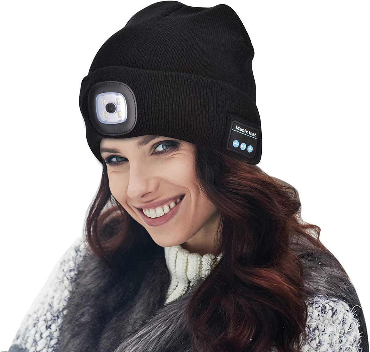 Berretto con luce LED e cuffie Bluetooth wireless