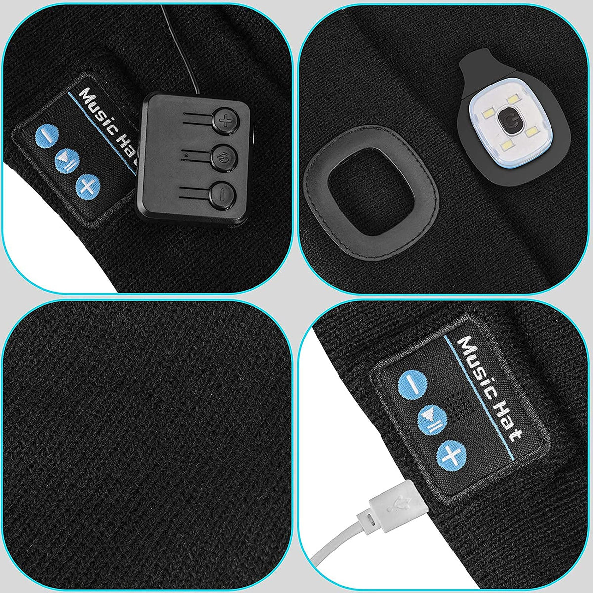 Berretto con luce LED e cuffie Bluetooth wireless