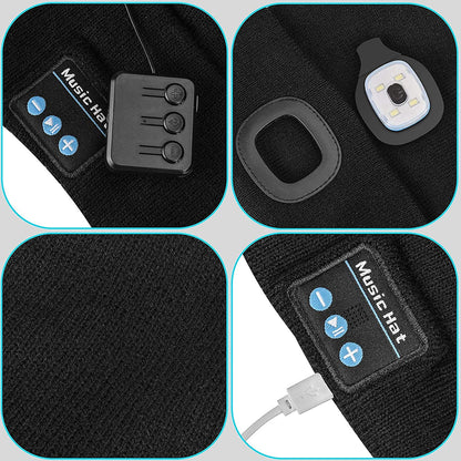 Berretto con luce LED e cuffie Bluetooth wireless