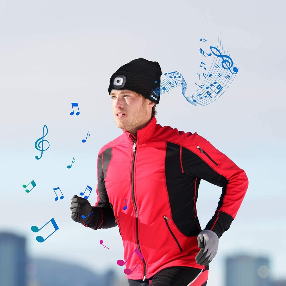 Berretto con luce LED e cuffie Bluetooth wireless