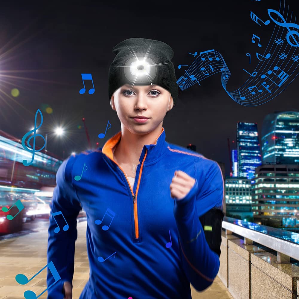 Berretto con luce LED e cuffie Bluetooth wireless