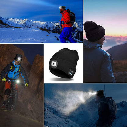 Berretto con luce LED e cuffie Bluetooth wireless