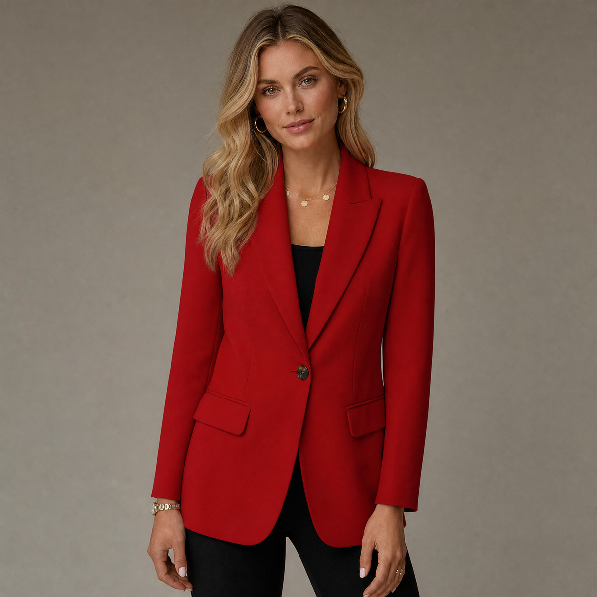 Blazer da donna monopetto con revers e tasche a pattina, giacca elegante a vestibilità rilassata, 6 colori, taglie dalla