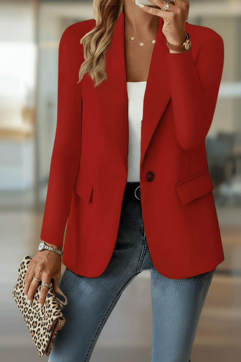 Blazer da donna monopetto con revers e tasche a pattina, giacca elegante a vestibilità rilassata, 6 colori, taglie dalla