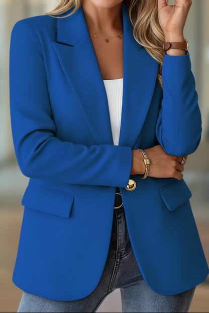 Blazer da donna monopetto con revers e tasche a pattina, giacca elegante a vestibilità rilassata, 6 colori, taglie dalla