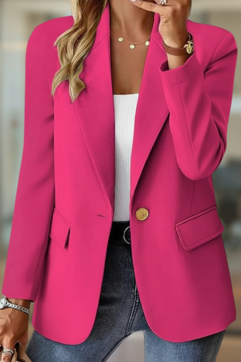 Blazer da donna monopetto con revers e tasche a pattina, giacca elegante a vestibilità rilassata, 6 colori, taglie dalla