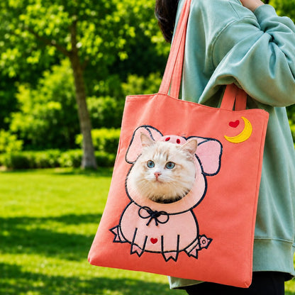 Borsa Trasportino per Gatti con Testa Fuori – Tote in Tela per Passeggiate e Visite Veterinarie