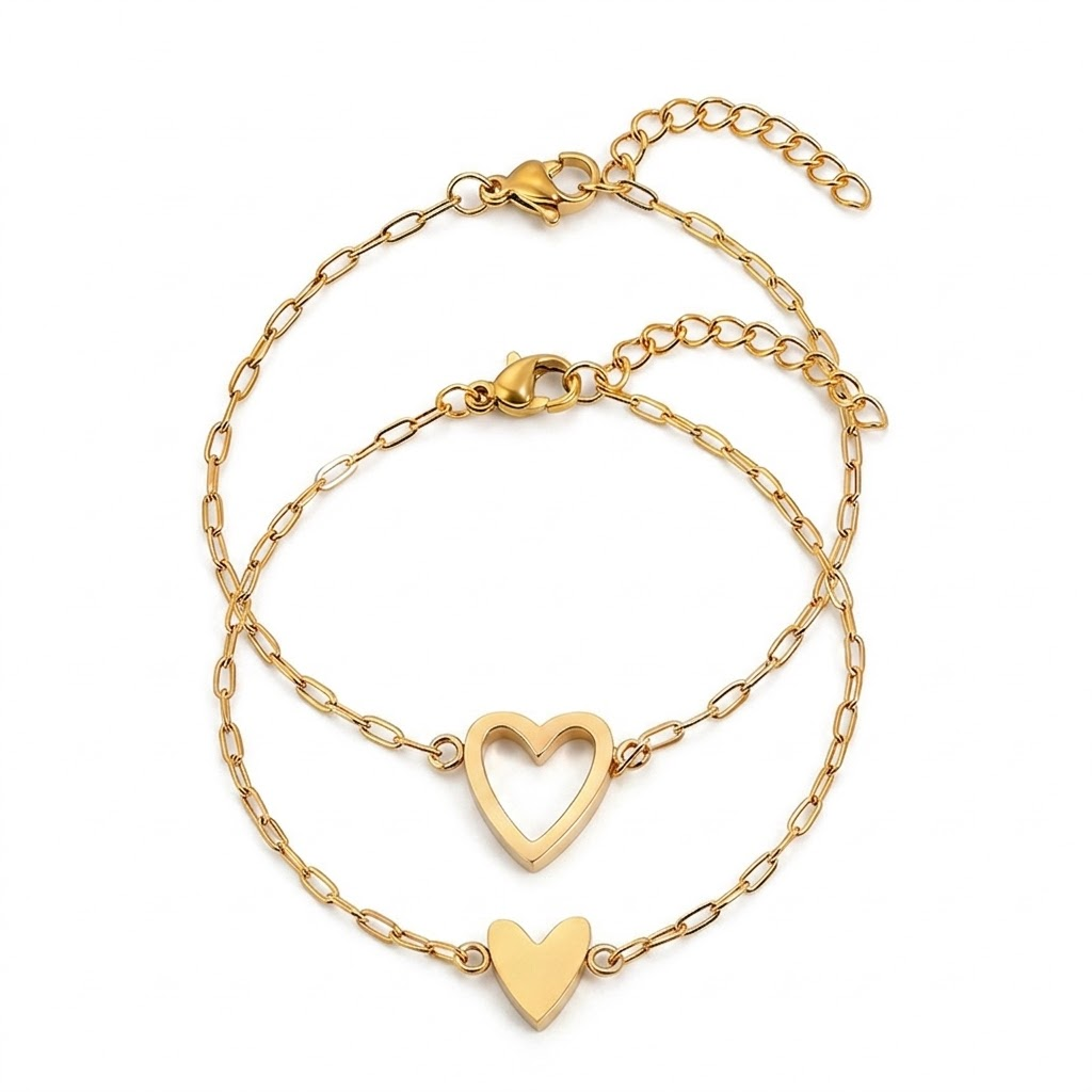 Bracciale Regolabile con Cuore Abbinato per Coppia