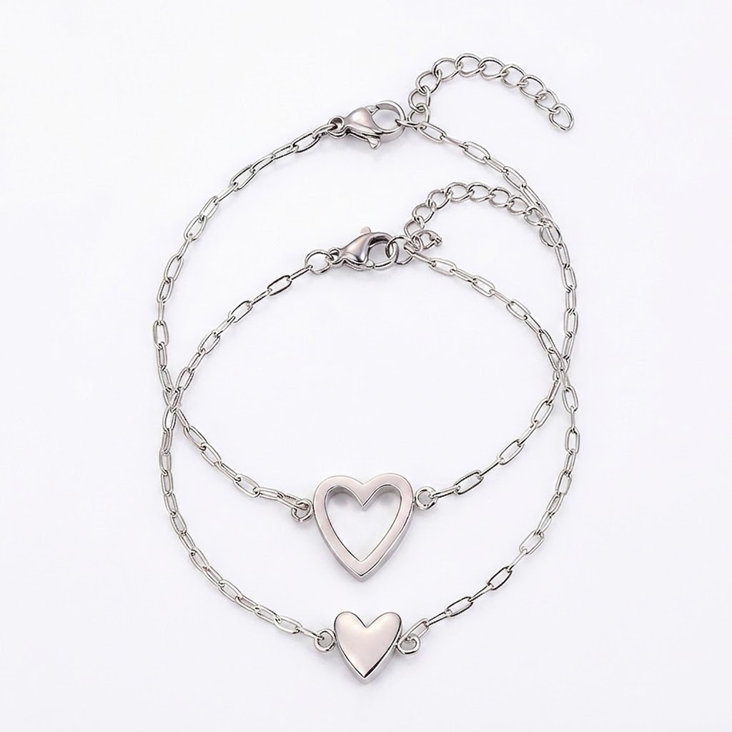 Bracciale Regolabile con Cuore Abbinato per Coppia