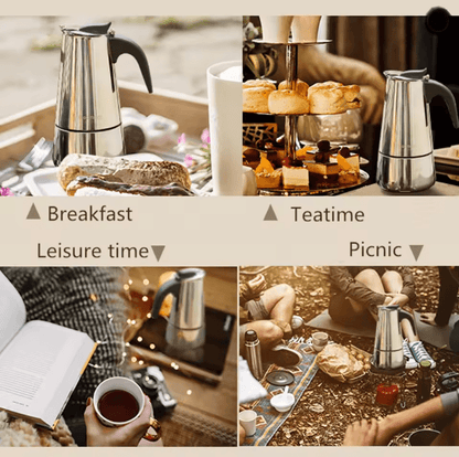 Caffettiera moka in acciaio inossidabile | Macchina per caffè espresso da fornello, prepara 9 tazze | Compatibile con ga