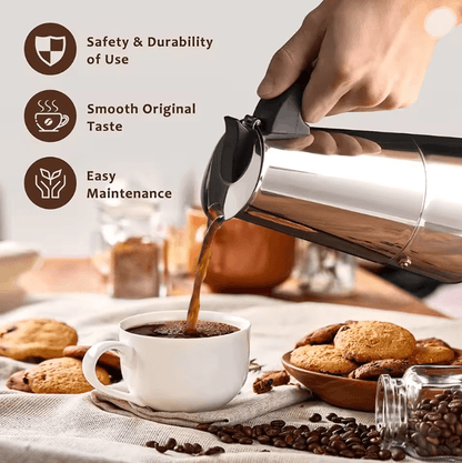 Caffettiera moka in acciaio inossidabile | Macchina per caffè espresso da fornello, prepara 9 tazze | Compatibile con ga
