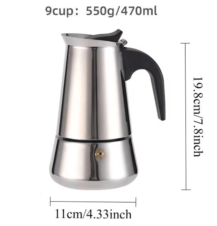 Caffettiera moka in acciaio inossidabile | Macchina per caffè espresso da fornello, prepara 9 tazze | Compatibile con ga