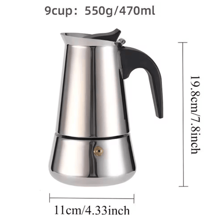 Caffettiera moka in acciaio inossidabile | Macchina per caffè espresso da fornello, prepara 9 tazze | Compatibile con ga
