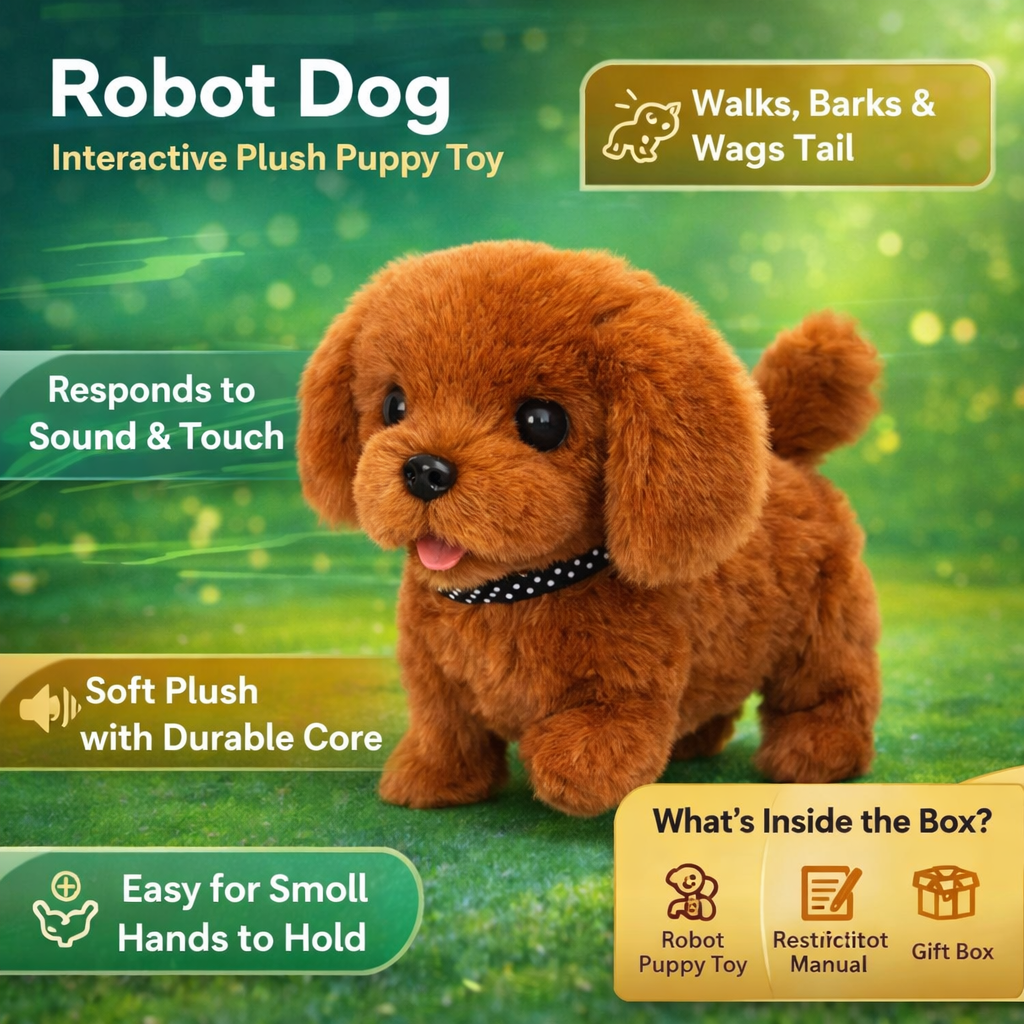 Cagnolino robot interattivo peluche che cammina abbaia e scodinzola