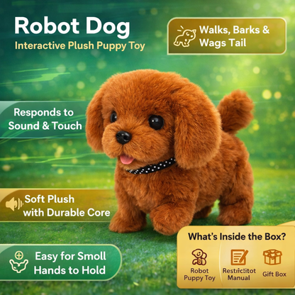 Cagnolino robot interattivo peluche che cammina abbaia e scodinzola