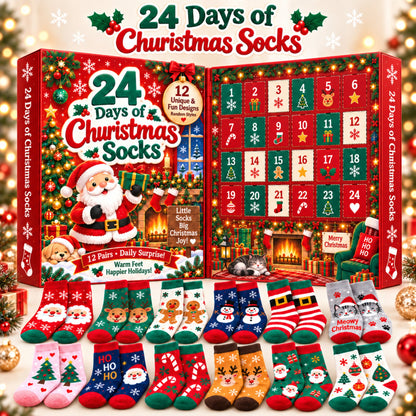 Calendario dell'Avvento con calzini di Natale 24 giorni, confezione regalo misteriosa da 12 paia, fantasie festive casua