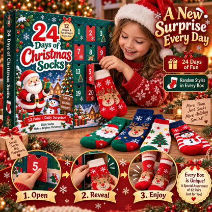 Calendario dell'Avvento con calzini di Natale 24 giorni, confezione regalo misteriosa da 12 paia, fantasie festive casua