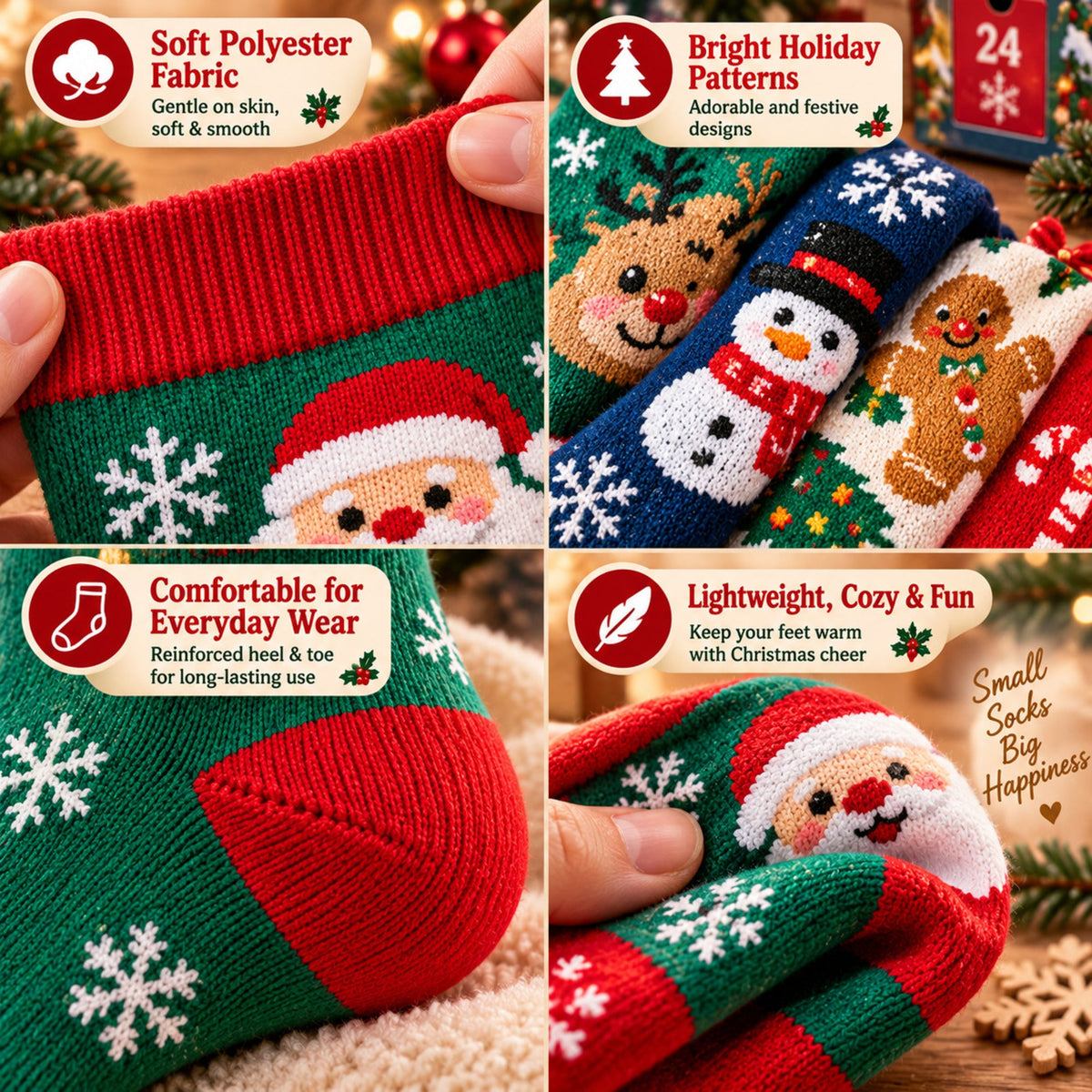 Calendario dell'Avvento con calzini di Natale 24 giorni, confezione regalo misteriosa da 12 paia, fantasie festive casua