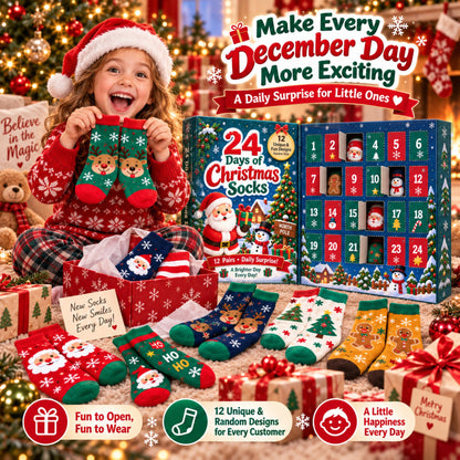 Calendario dell'Avvento con calzini di Natale 24 giorni, confezione regalo misteriosa da 12 paia, fantasie festive casua