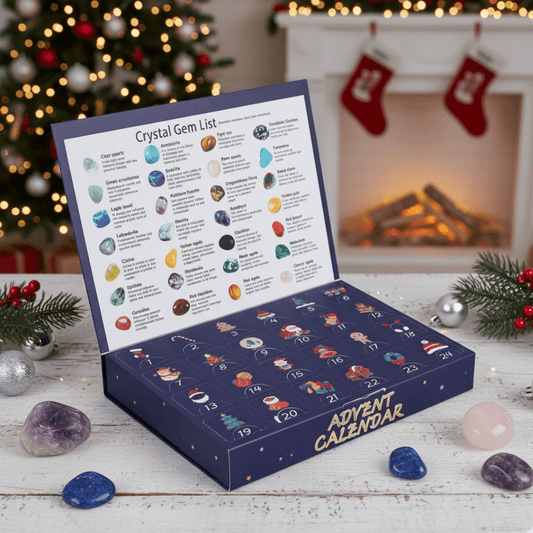 Calendario dell'avvento con cristalli e 24 pietre naturali, calendario per bambini con pietre levigate da collezione e g
