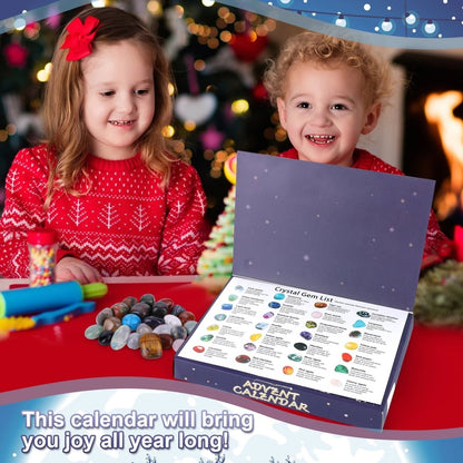 Calendario dell'avvento con cristalli e 24 pietre naturali, calendario per bambini con pietre levigate da collezione e g