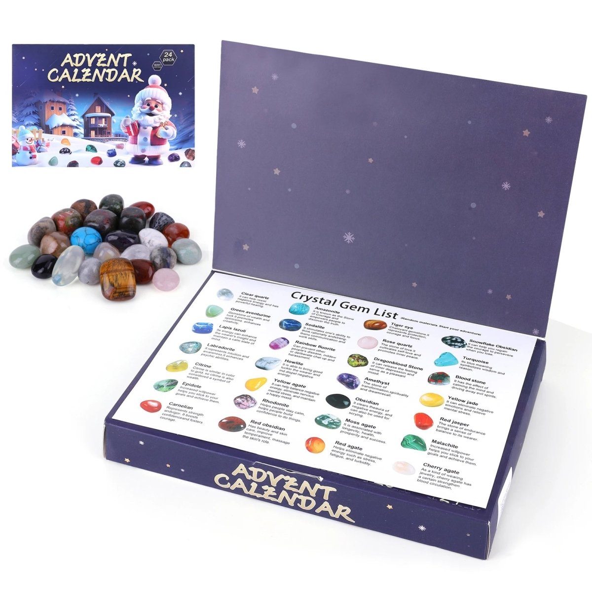Calendario dell'avvento con cristalli e 24 pietre naturali, calendario per bambini con pietre levigate da collezione e g