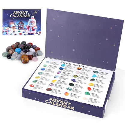 Calendario dell'avvento con cristalli e 24 pietre naturali, calendario per bambini con pietre levigate da collezione e g