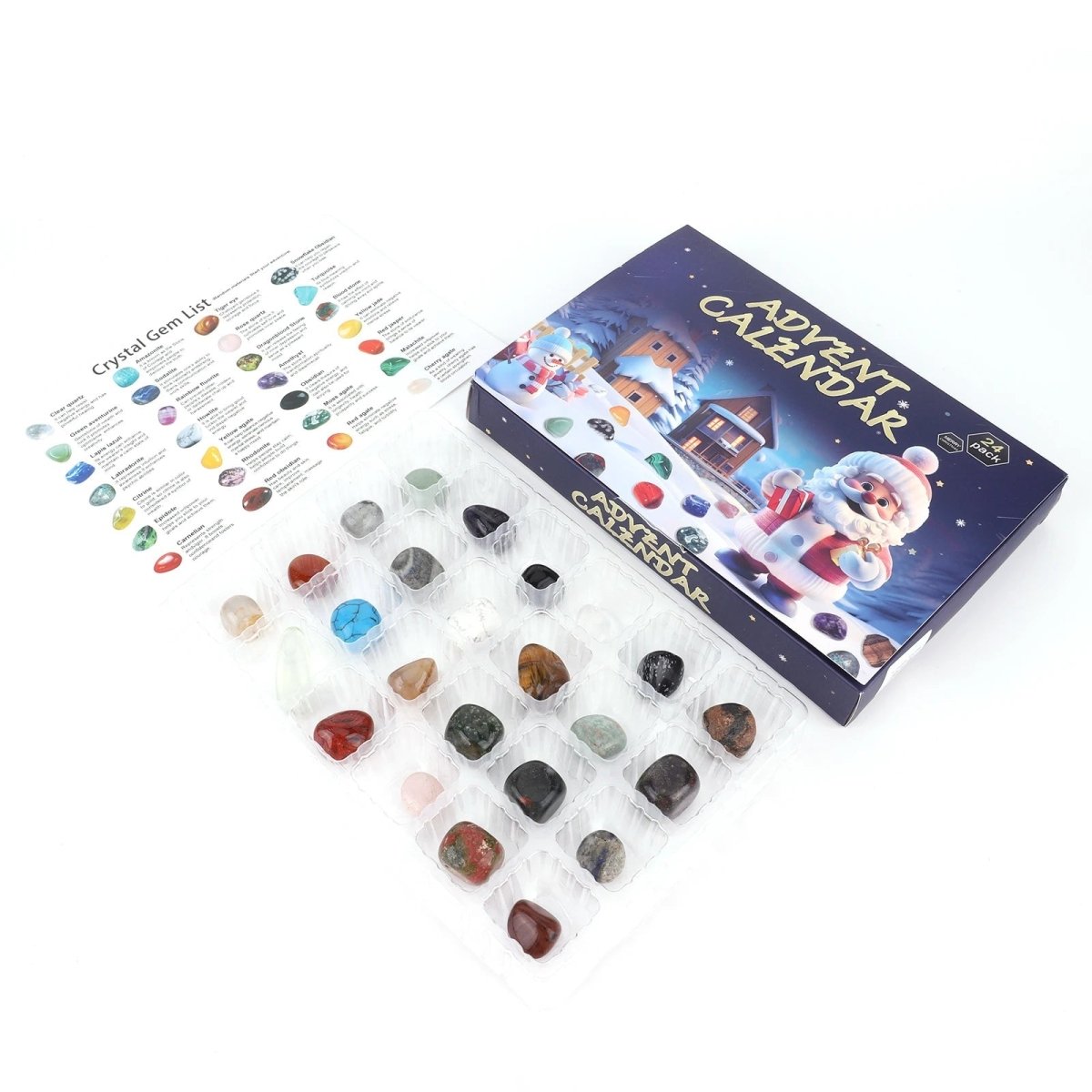 Calendario dell'avvento con cristalli e 24 pietre naturali, calendario per bambini con pietre levigate da collezione e g
