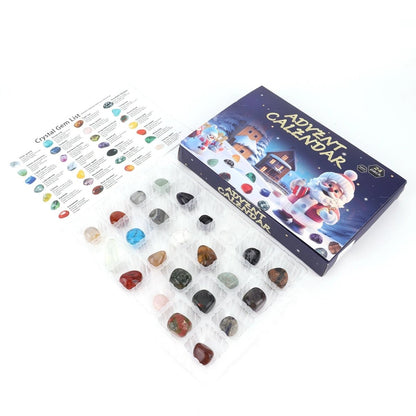 Calendario dell'avvento con cristalli e 24 pietre naturali, calendario per bambini con pietre levigate da collezione e g