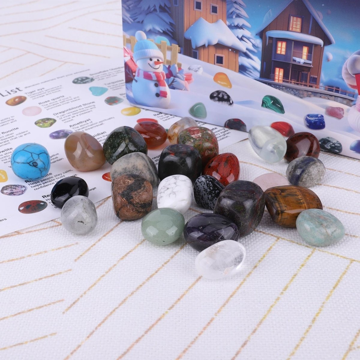 Calendario dell'avvento con cristalli e 24 pietre naturali, calendario per bambini con pietre levigate da collezione e g