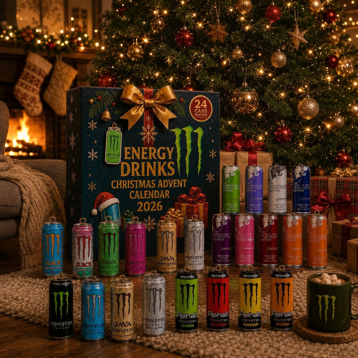 Calendario dell'avvento energy drink 24 giorni conto alla rovescia natalizio