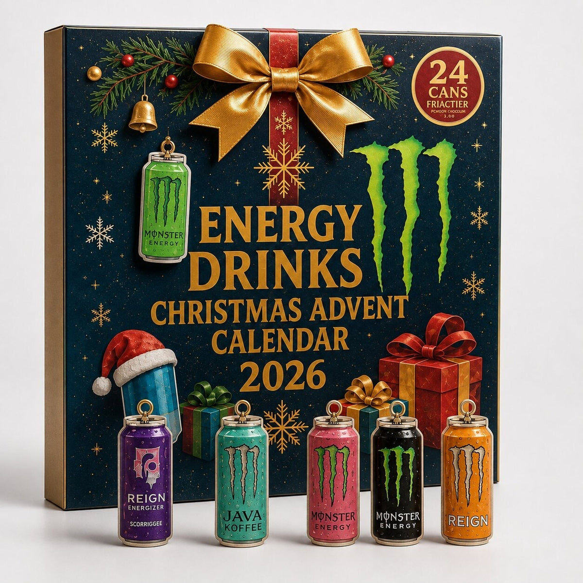 Calendario dell'avvento energy drink 24 giorni conto alla rovescia natalizio