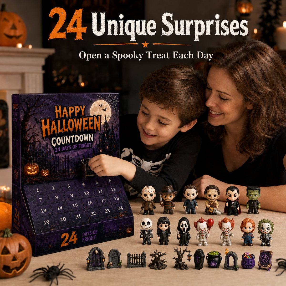 Calendario dell'avvento di Halloween con 24 sorprese a tema