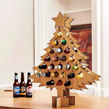 Calendario dell'Avvento in Legno a Forma di Albero di Natale | Porta Birre e Bottiglie di Vino | Betulla Riutilizzabile