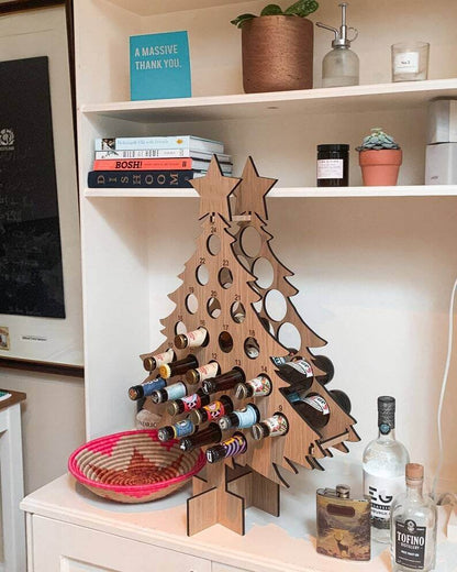 Calendario dell'Avvento in Legno a Forma di Albero di Natale | Porta Birre e Bottiglie di Vino | Betulla Riutilizzabile