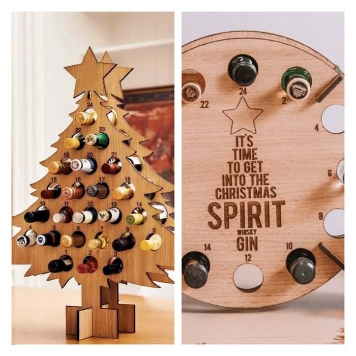 Calendario dell'Avvento in Legno a Forma di Albero di Natale | Porta Birre e Bottiglie di Vino | Betulla Riutilizzabile