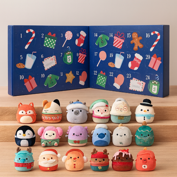 Calendario dell'avvento in peluche con 24 mini pupazzi natalizi, sorpresa quotidiana da 6,5 cm per bambini e collezionis
