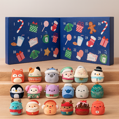 Calendario dell'avvento in peluche con 24 mini pupazzi natalizi, sorpresa quotidiana da 6,5 cm per bambini e collezionis
