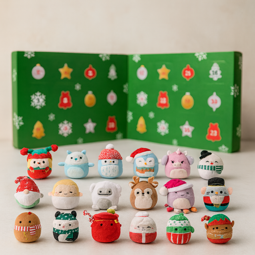Calendario dell'avvento in peluche con 24 mini pupazzi natalizi, sorpresa quotidiana da 6,5 cm per bambini e collezionis