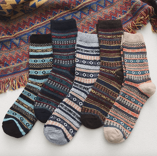 Calze termiche in misto lana con motivo nordico, set invernale da 5 paia, taglia EU 36-39, 6 design