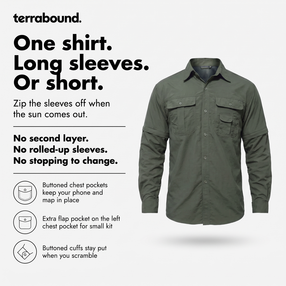 Camicia da trekking da uomo con maniche staccabili