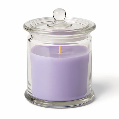 Candela di soia Lavender Fields Rassivo in vasetto di vetro trasparente