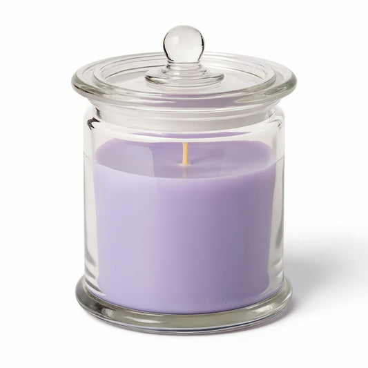 Candela di soia Lavender Fields Rassivo in vasetto di vetro trasparente