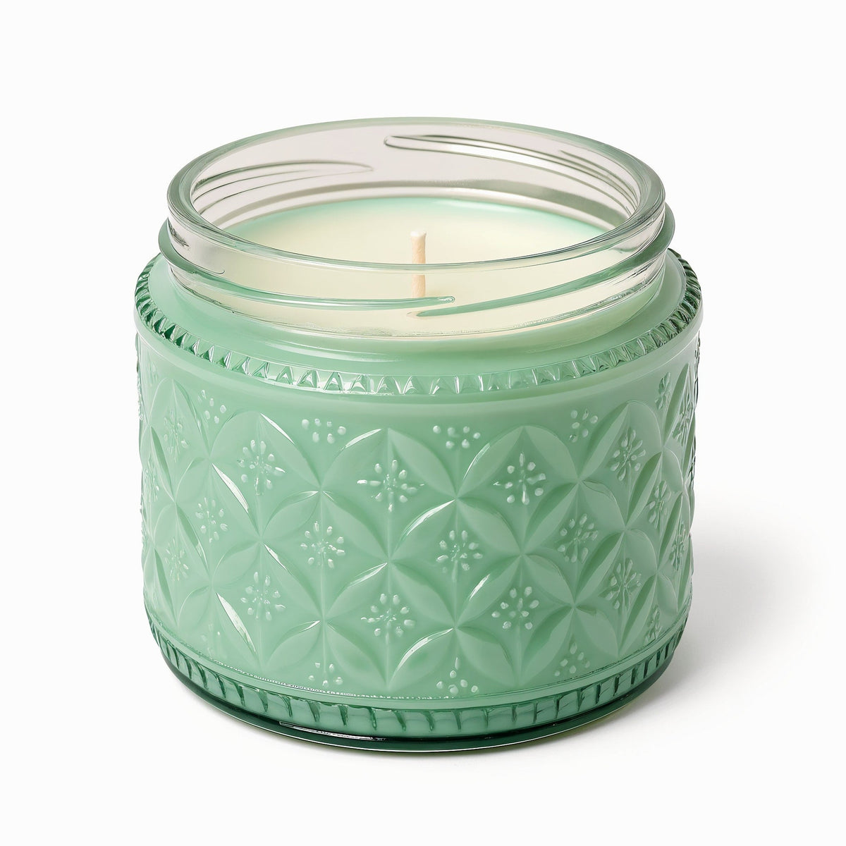 Candela di soia Mint Refresh Rassivo in barattolo verde menta con texture in rilievo
