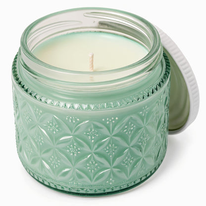 Candela di soia Mint Refresh Rassivo in barattolo verde menta con texture in rilievo