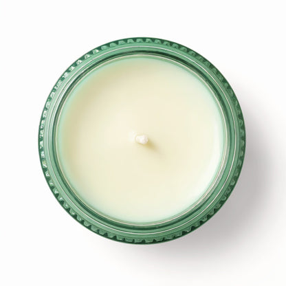 Candela di soia Mint Refresh Rassivo in barattolo verde menta con texture in rilievo
